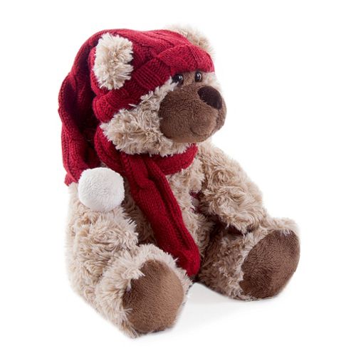 Image of Small Light Brown Plush Louie Bear In Winter Hat & Scarf