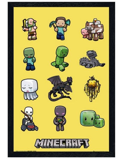 Image of Black Wooden Framed Minecraft Characters Poster