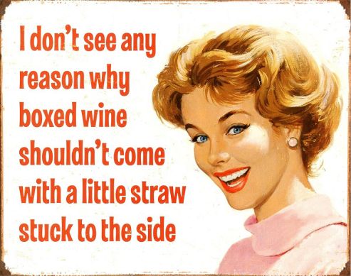Image of Boxed Wine With A Straw Tin Sign