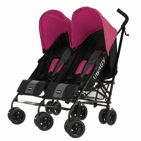 Image of Obaby Apollo Black & Grey Twin Stroller - Pink