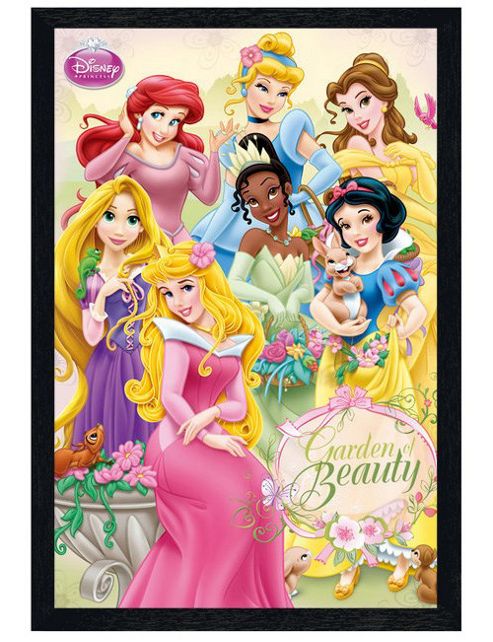 Image of Disney Princess Black Wooden Framed Garden Of Beauty Poster