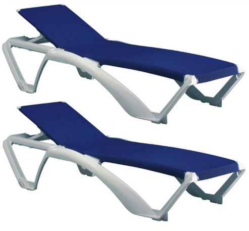 Image of Resol Marina Sun Lounger - White Frame With Blue Canvas Material - X2 Loungers