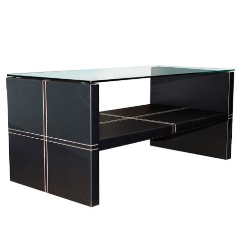 Image of Edge - Contemporary Glass And Faux Leather Coffee Table - Black