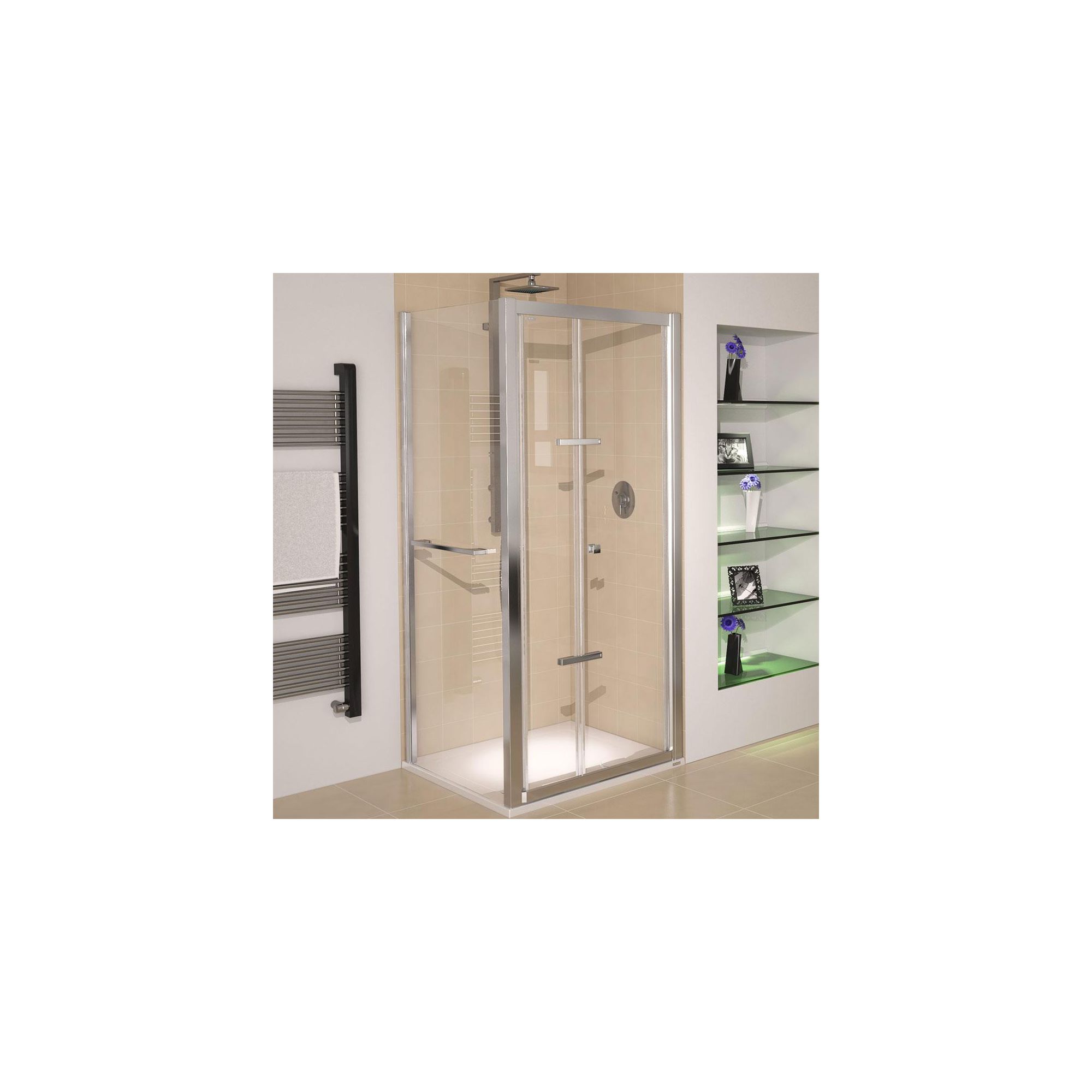 Aqualux AQUA8 Glide Bi-Fold Shower Door, 800mm Wide, Polished Silver Frame, 8mm Glass at Tescos Direct