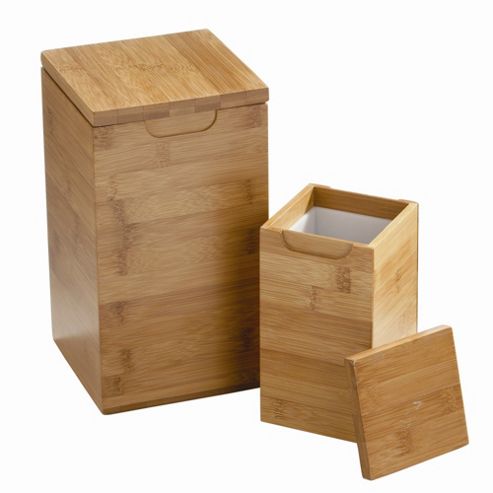 Image of Premier Housewares Square Canister Bamboo With Lid In Natural - 26 Cm H X 14 Cm W X 14 Cm D