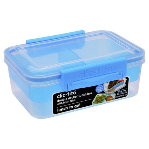 Image of Clic-tite Double Decker Sandwich Box 1100ml - Clear With Turquoise Handles