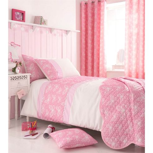Image of Catherine Lansfield Kids Delicate Butterfly Curtains 66x72 Inches - Pink
