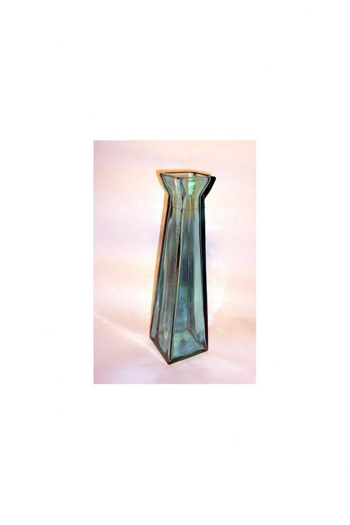 Image of San Miguel Coloured Glass 45cm Pyramid Vase In Blue