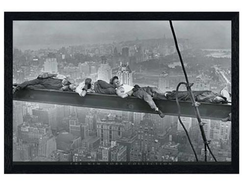 Image of New York City Black Wooden Framed Asleep On A Girder Poster