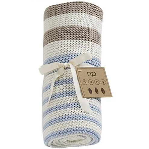 Image of Natures Purest Natures Knits - Stripe Blanket, Blue (70x90cm)