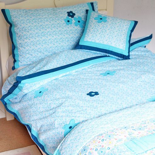 Image of Blue Flower Cotton Children's Single Duvet Cover Set