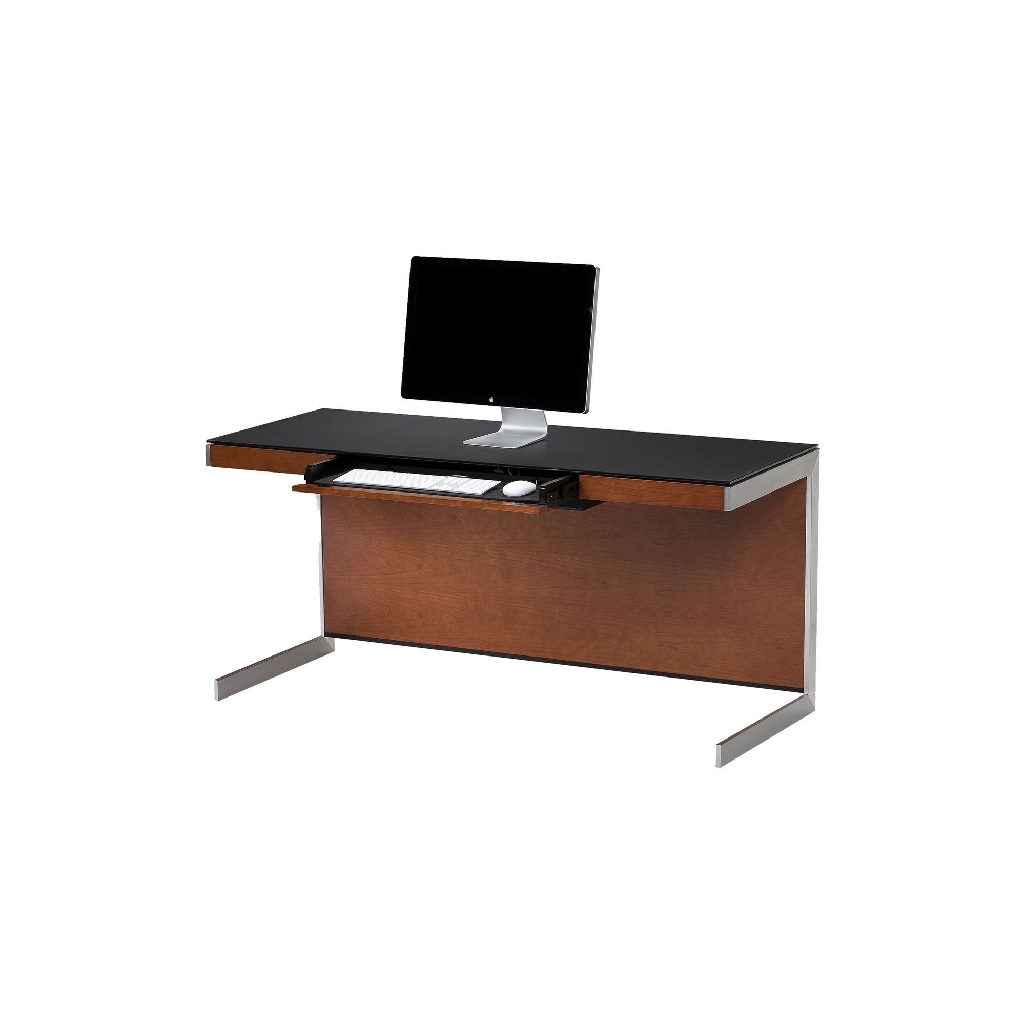 Sequel 6001 Desk in Natural Stained Cherry with Glass Top at Tescos Direct