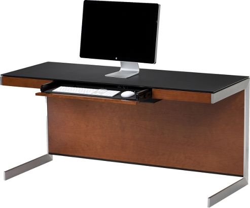 Image of Sequel 6001 Desk In Natural Stained Cherry With Glass Top