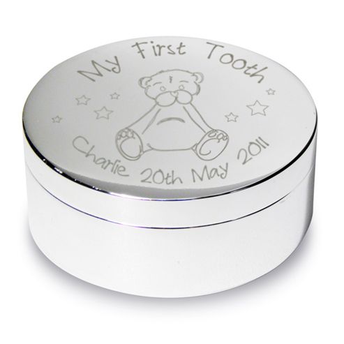 Image of Personalised Teddy First Tooth Baby Keepsake Trinket