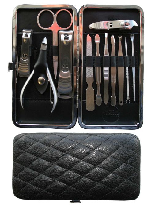 Image of 12 Piece Black Manicure, Pedicure, Male / Female Grooming, Nail Care Set