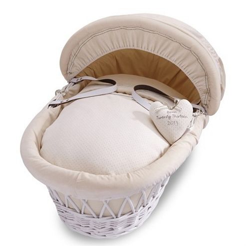 Image of Izziwotnot Premium Gift White Wicker Moses Basket (cream)