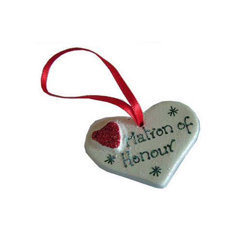 Image of Matron Of Honour Red Sparkle Heart Wedding Keepsake