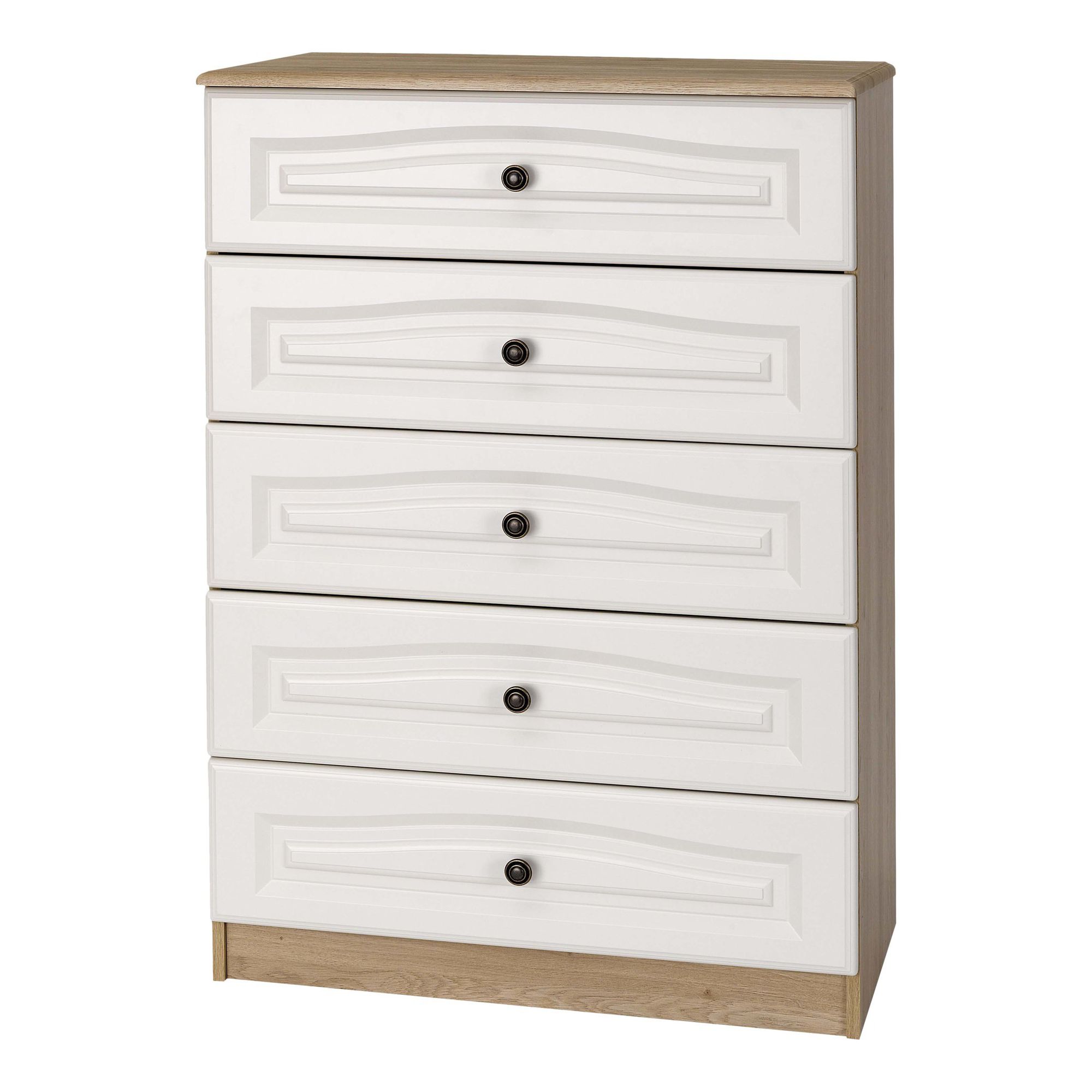 Alto Furniture Visualise Bordeaux Five Drawer Chest in Oak with Light Front at Tesco Direct