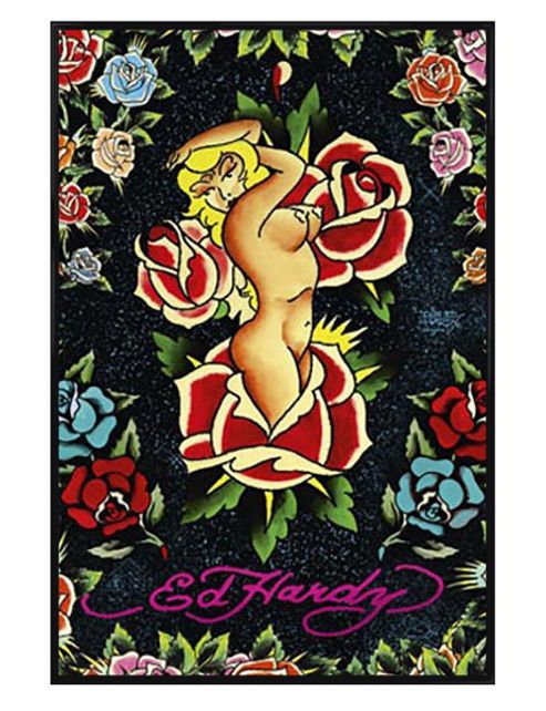 Image of Ed Hardy Gloss Black Framed Rose Pinup Poster