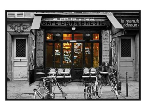 Image of Romantic Cafe Life Gloss Black Framed Cafe Bar Du-bresil Poster