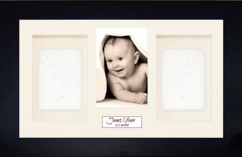 Image of Babyrice Soft Clay Dough Baby Handprints Footprints Kit With Display Frame Black - Cream - White