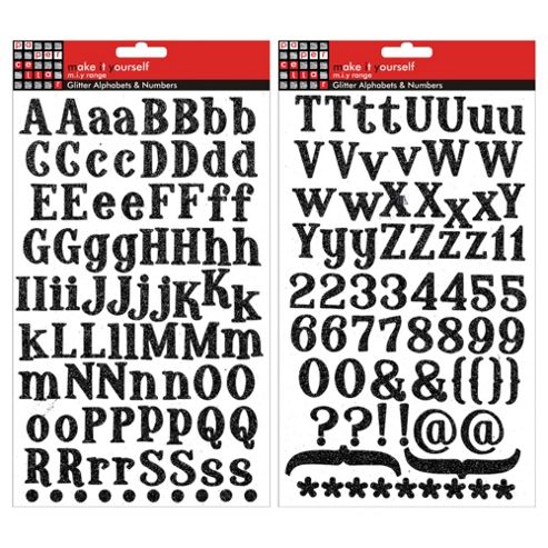 Image of Small Alphabet Numbers Glitter Black 5 Sheets