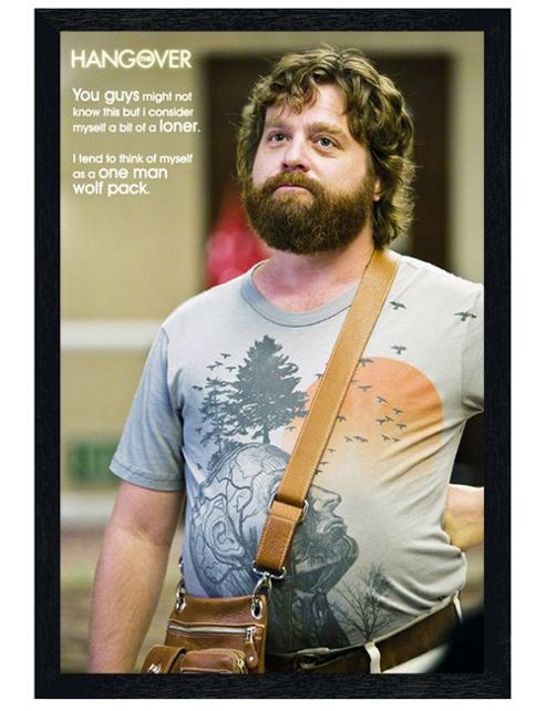 Image of The Hangover Black Wooden Framed A One Man Wolf Pack Poster
