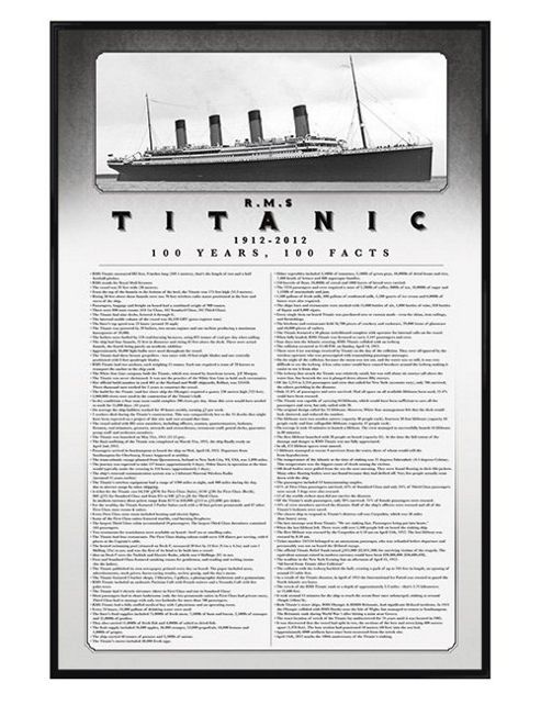 Image of Titanic Gloss Black Framed 100 Years, 100 Facts Poster