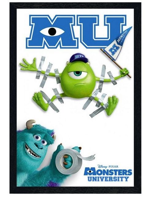 Image of Black Wooden Framed Disney Pixar Monsters University Mike & Sulley Poster