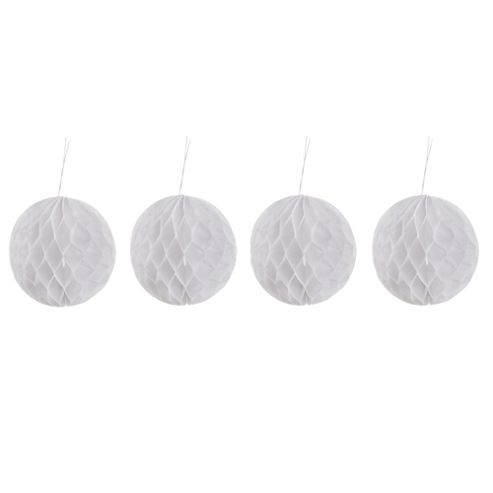 Image of Pack Of Four White 10cm Honeycomb Retro Pom Pom Decorations