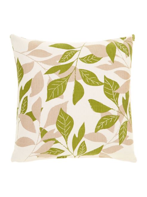 Image of Linea Leaf Design Cotton Cushion, Green