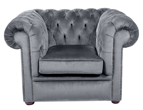 Image of Snug City Club Chair Crushed Velvet Graphite Chesterfield Sofa, Made In The Uk.