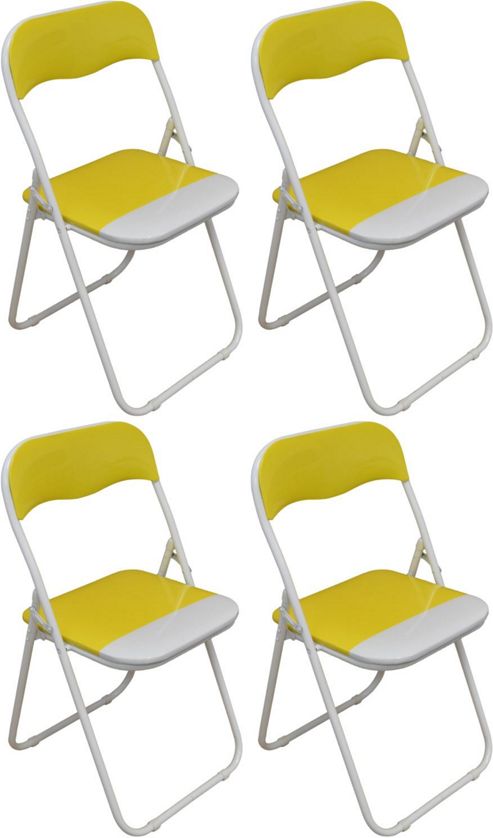 Image of 4 X Yellow And White Padded Folding Chair - Great For, Office, Desk, Poker