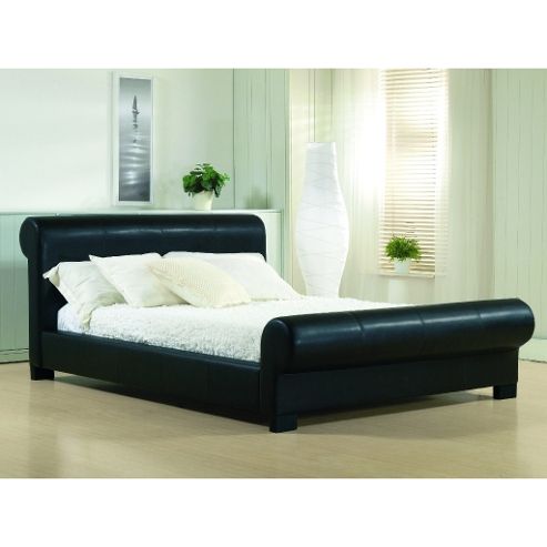 Image of Black Round End Valencian Style Faux Leather Bed Frame - King Size 5ft