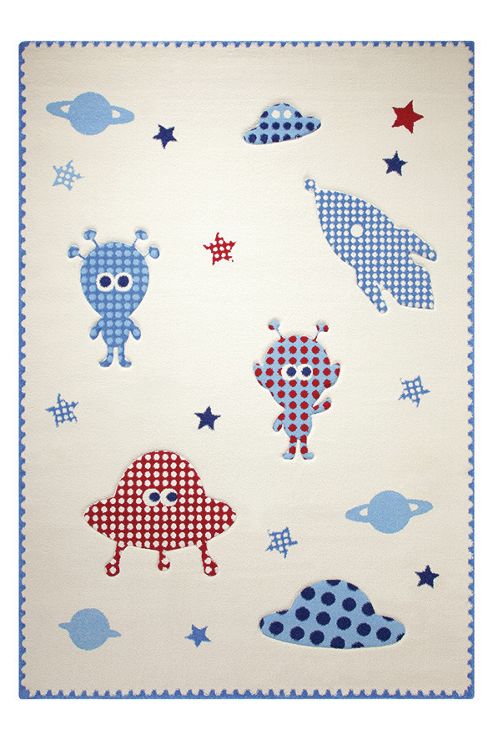 Image of Esprit Little Astronauts White Children's Rug - 120 Cm X 170 Cm (3 Ft 11 In X 5 Ft 7 In)