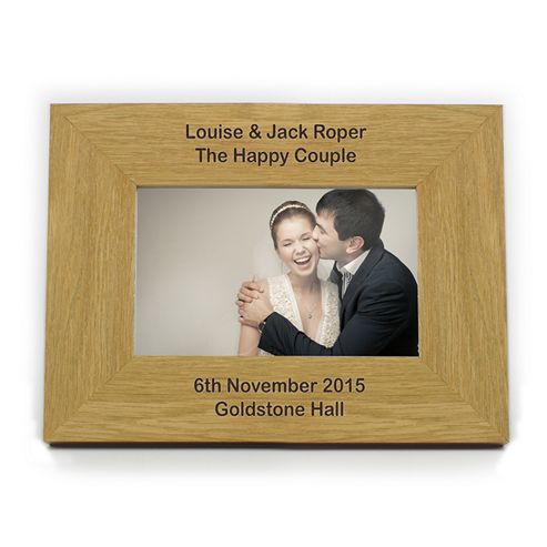 Image of Personalised Oak Finish Long Message Landscape Frame 6 X 4