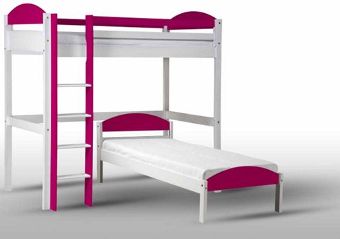 Image of Maximus L Shape High Sleeper White With Fuschia Details