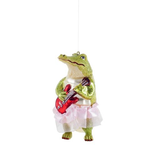 Image of Crocodile In A Tutu With Guitar Hanging Glass Christmas Bauble