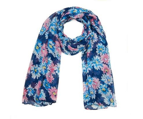 Image of Pink And Blue Chrysanthemum Flower Print Long Scarf