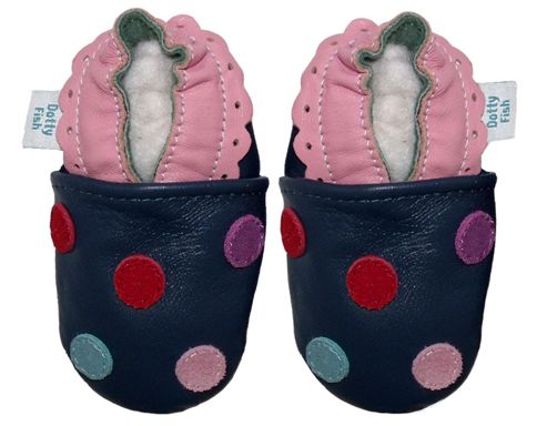 Image of Dotty Fish Soft Leather Baby Shoe - Navy Multicoloured Spotty - Navy