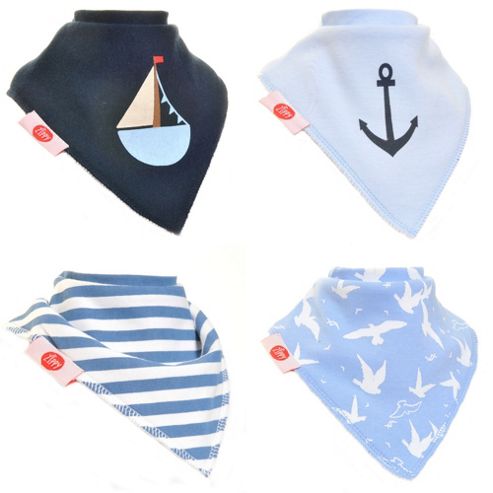 Image of Zippy Nautical Bandana Dribble Bibs, 4 Pack, One Size