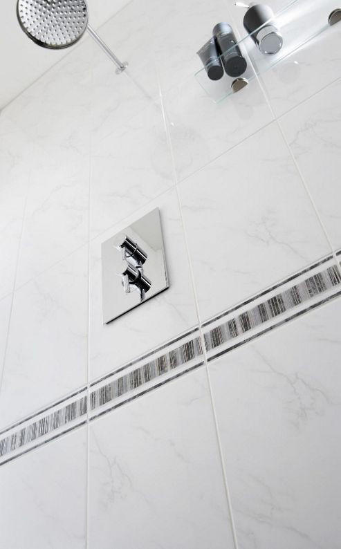 Image of Elgin Marble White Ceramic Wall Tile 248x398mm Box Of 10 (0.99 M-- / Box)