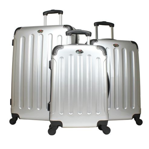Image of Swiss Case 4 Wheel 3pc Hard Suitcase Set Silver