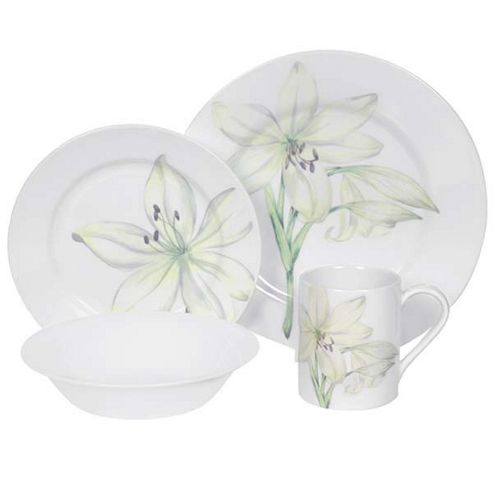 Image of Corelle Impressions White Flower 16 Piece Dinnerware Set
