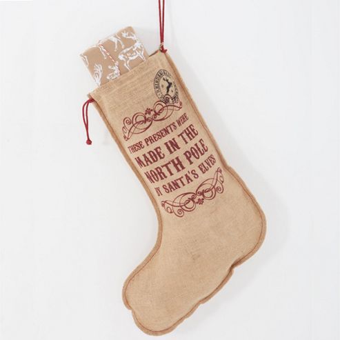 Image of Made In The North Pole Vintage Hessian Christmas Stocking