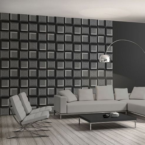 Image of Muriva 3d Squares Wallpaper - Charcoal