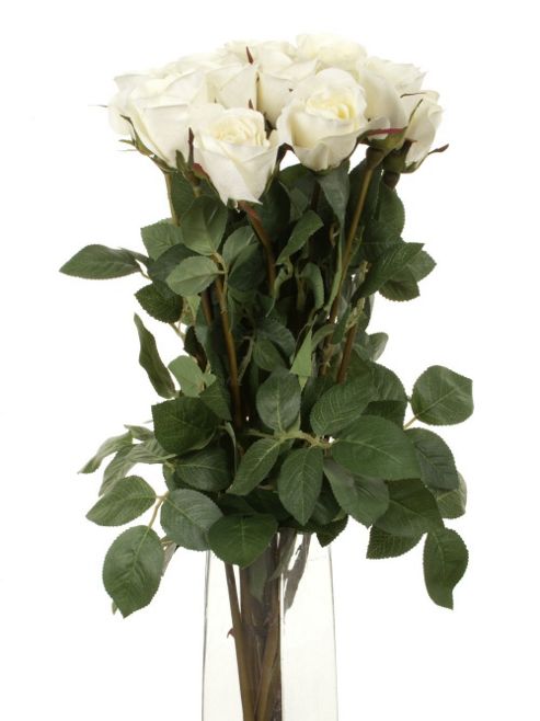 Image of Artificial 70cm Single Stem Closed Bud White Roses X 12
