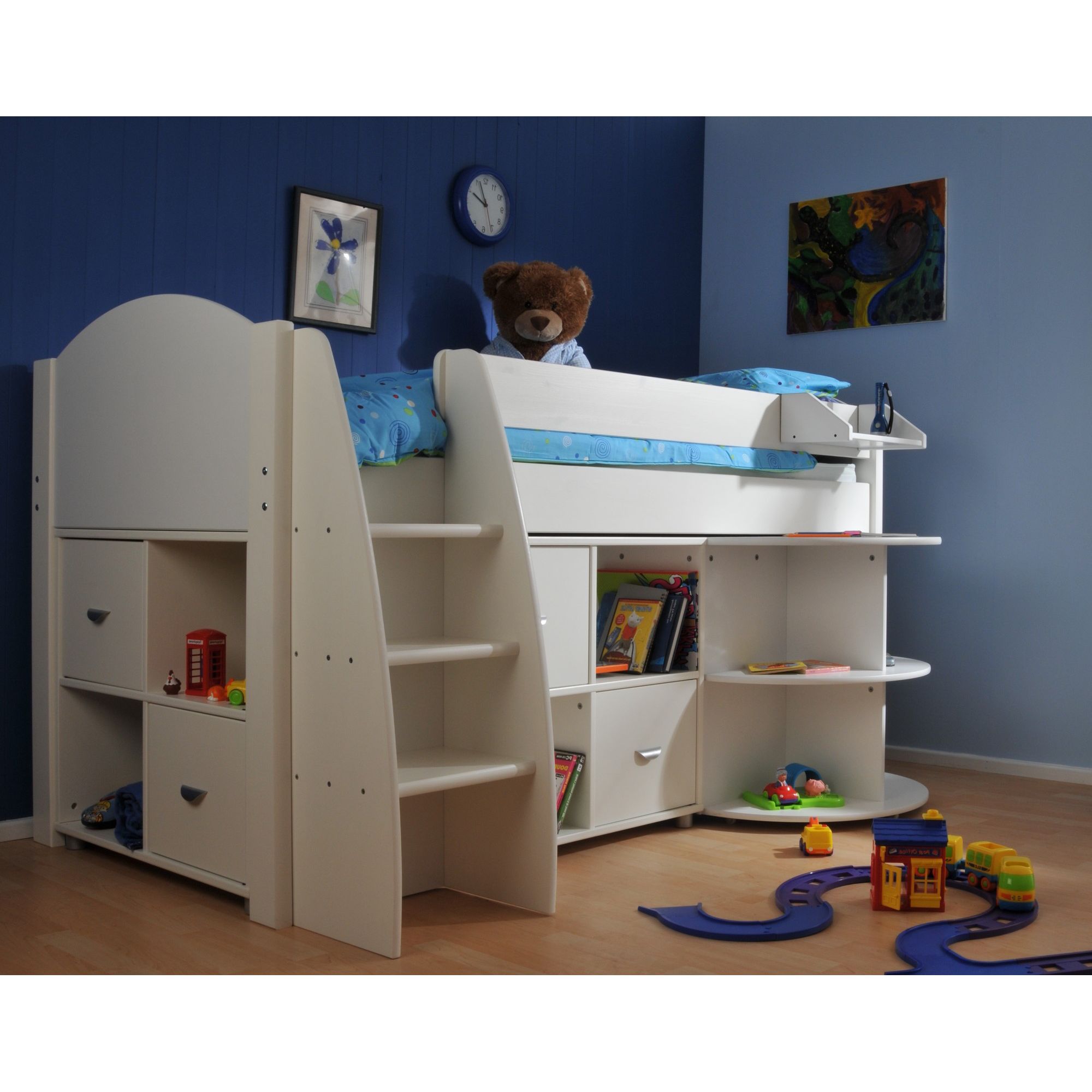 Stompa Rondo Mid Sleeper Bed with 8 Cube Unit and Extending Desk - Lilac - White at Tesco Direct