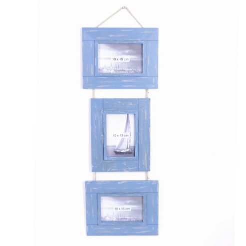 Image of Triple Rustic Blue Finish Photoframe On Jute String Hanger