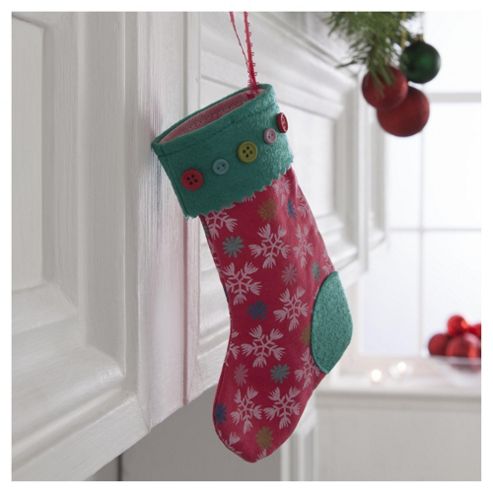 Image of Gisela Graham Fabric Mini Stocking Snowflake Design Hanging Decoration